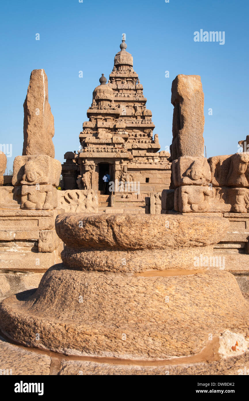 Indien, Tamil Nadu, Mamallapuram, Mahabalipuram Mandapas Kanchipuram Vishnu & Shiva Shore Tempel 7.Jahrhundert, Süd Süd Stockfoto