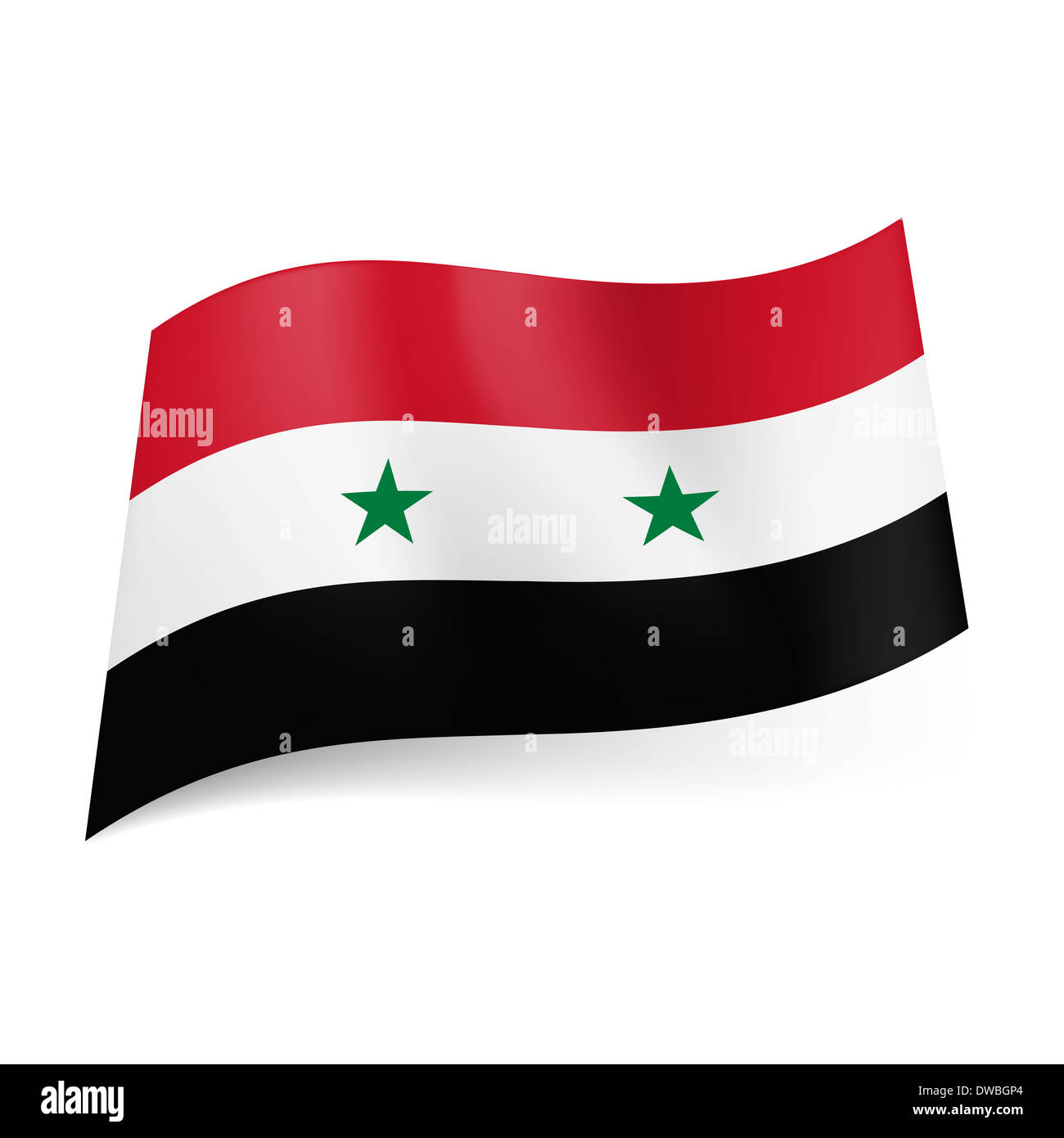Nationalflagge Von Syrien Rot Weiss Schwarzen Querstreifen Mit Zwei Grune Sterne Auf Zentralband Stockfotografie Alamy