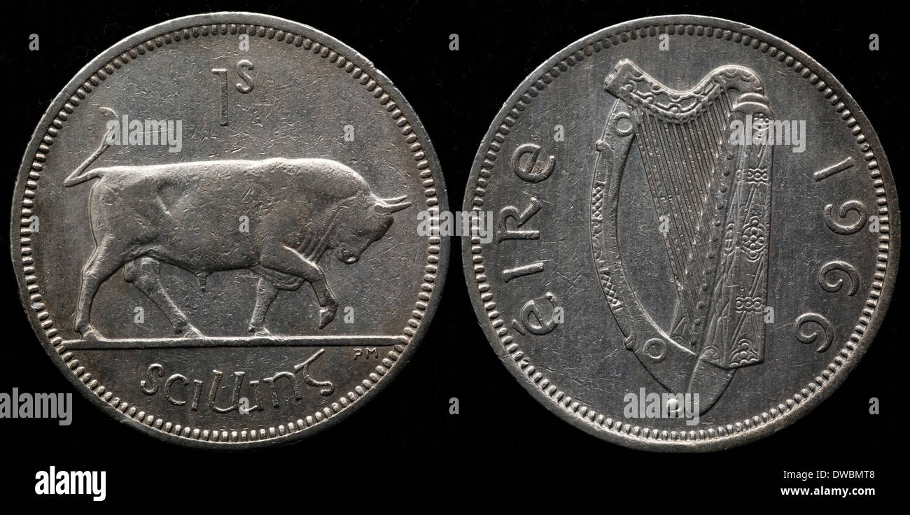 1 Schilling-Münze, Bull, Irland, 1966 Stockfoto