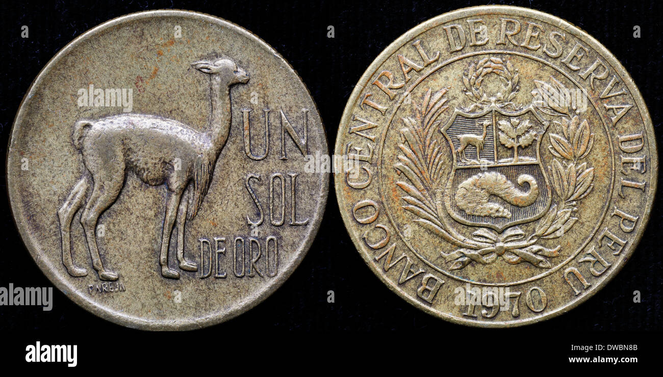 1 Sol de Oro Münze, Lamas, Peru, 1970 Stockfoto
