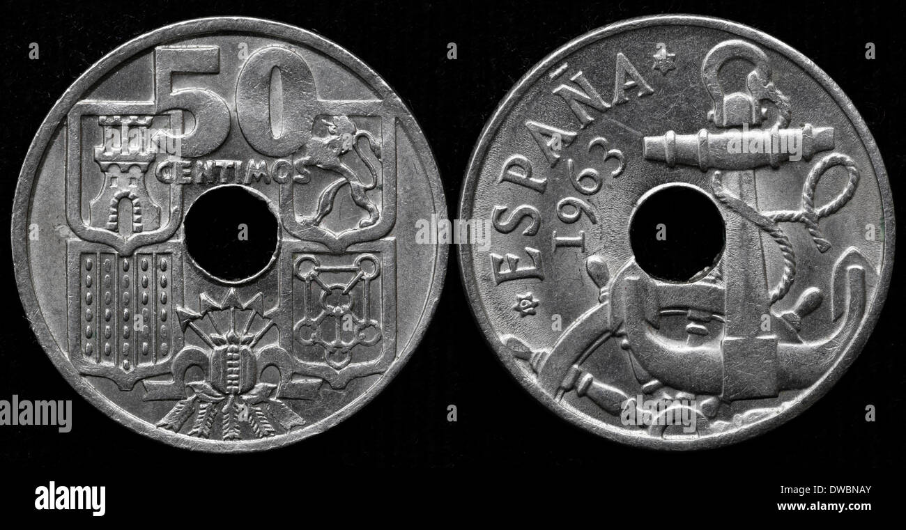 50 Centimos Münze, Spanien, 1963 Stockfoto