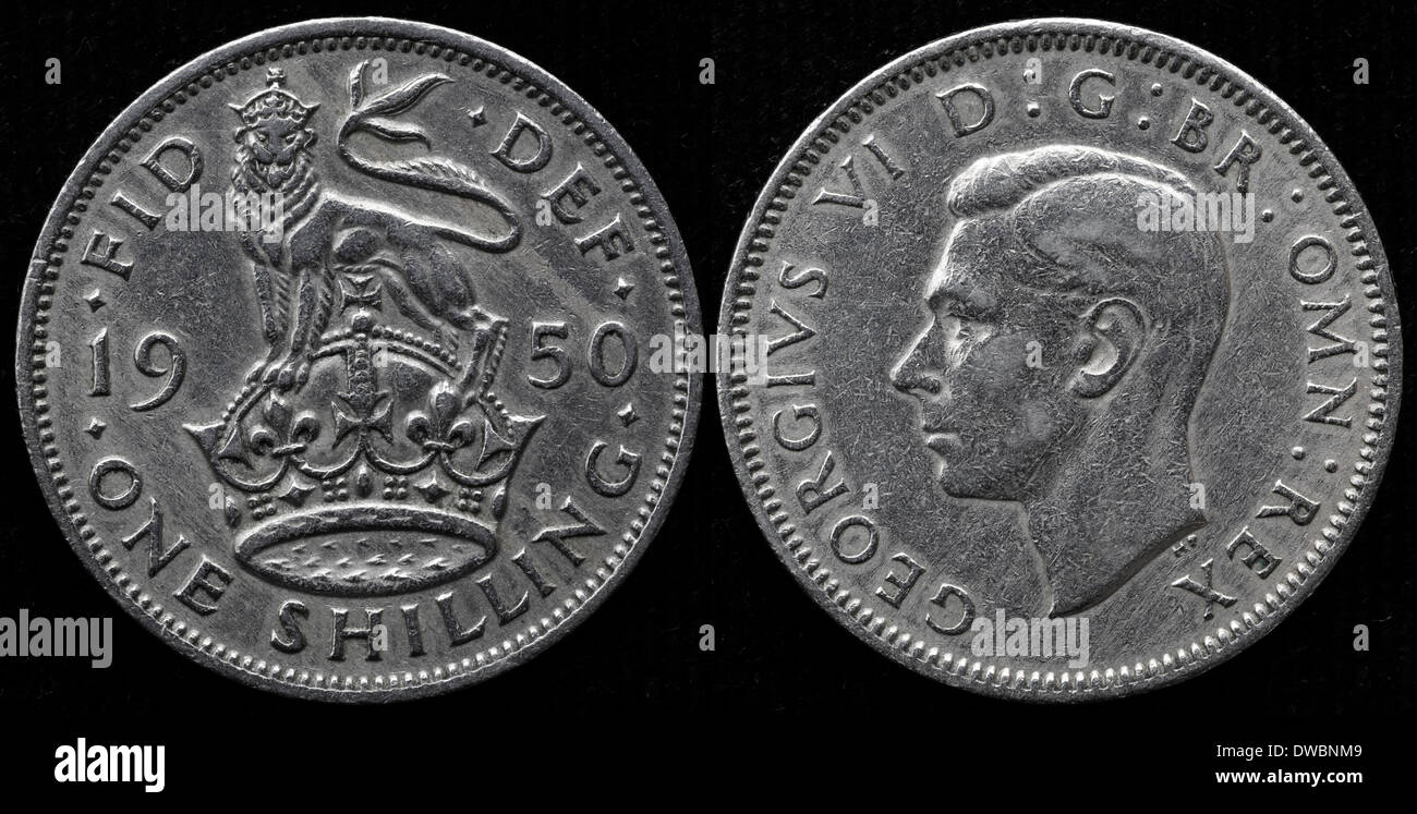 1 Schilling-Münze, König George VI, UK, 1950 Stockfoto