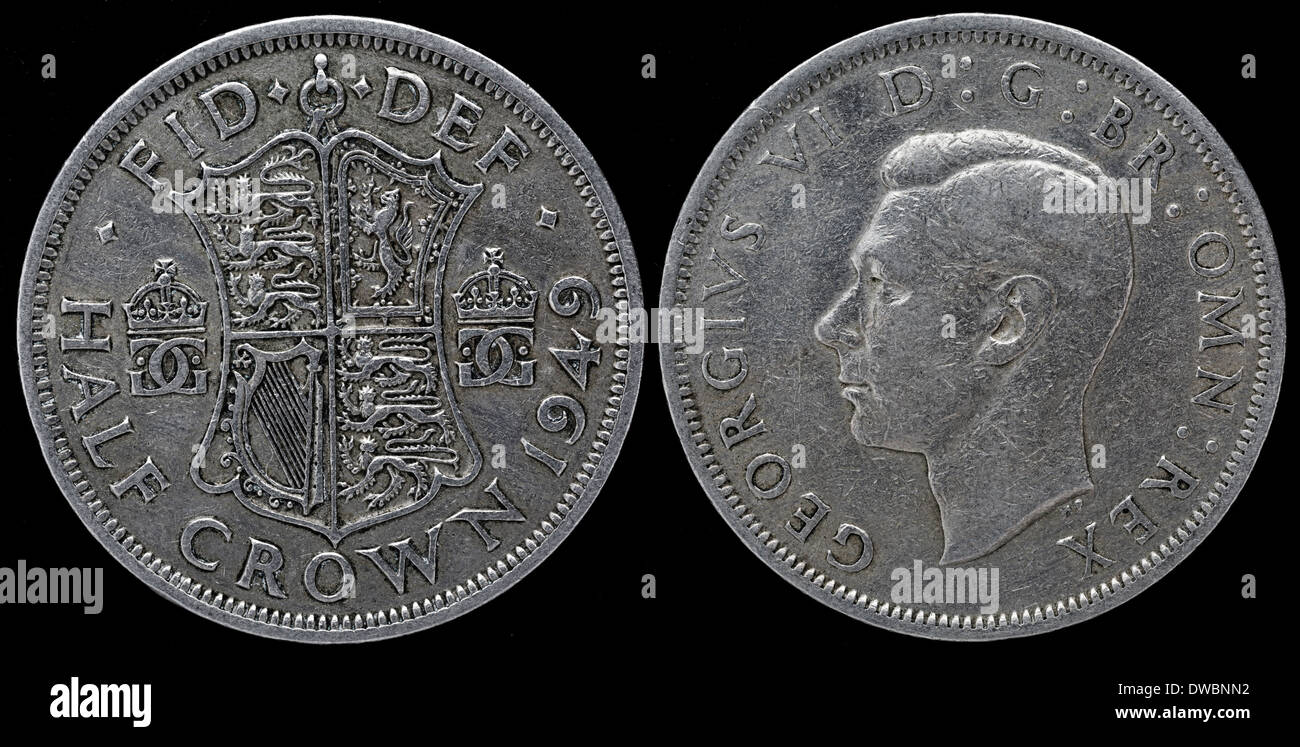 Halbe Krone Münze, König George VI, UK, 1949 Stockfoto