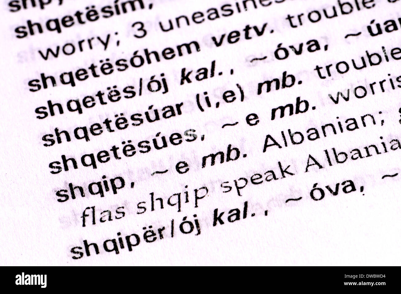 Albanisch-Englisch Wörterbuch - Eintrag für "Albanisch" Stockfoto