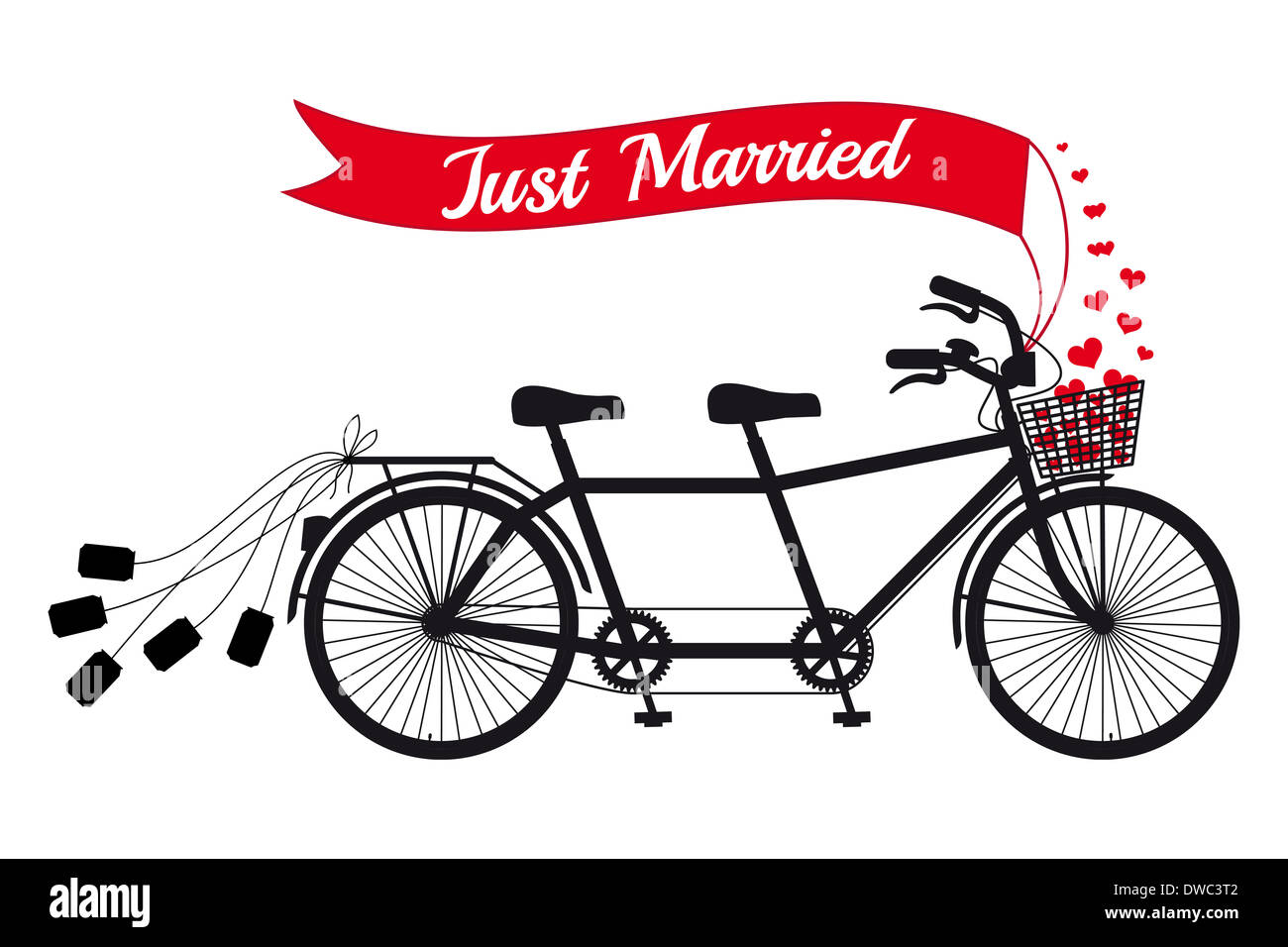 frisch verheiratet, Hochzeit-Tandem-Fahrrad Stockfoto