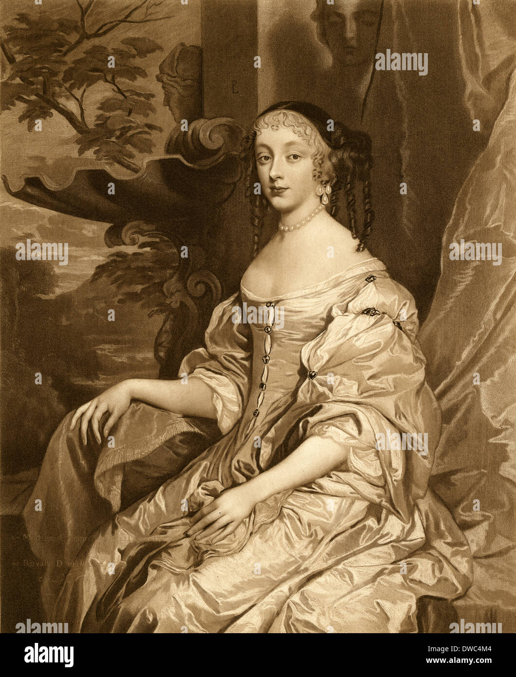 Antiken Gravur, Henrietta von England. Stockfoto