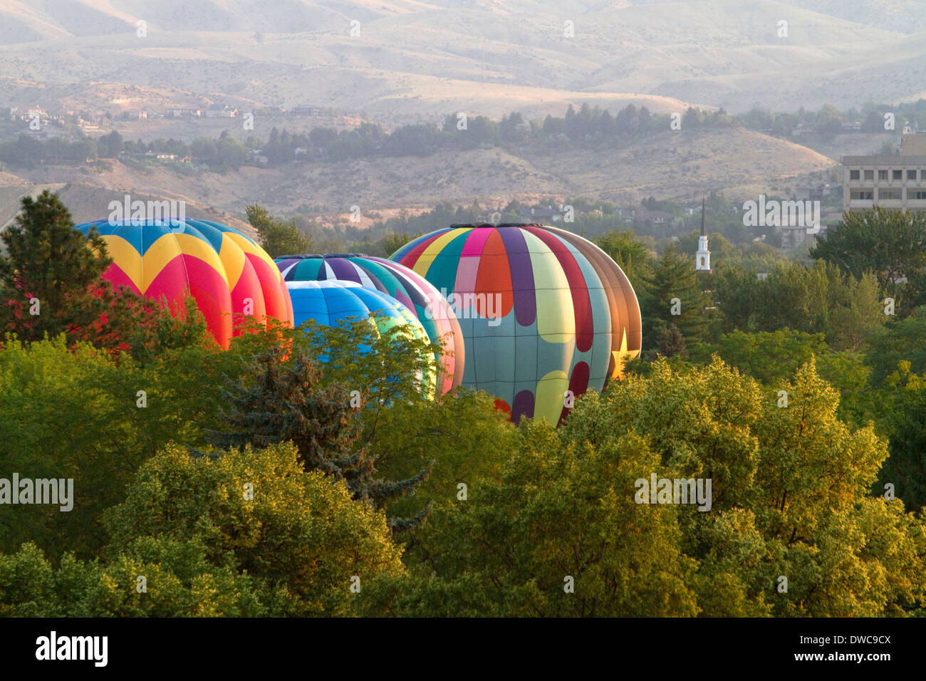 Heißluftballons flugbereit in Ann Morrison Park in Boise, Idaho, USA. Stockfoto
