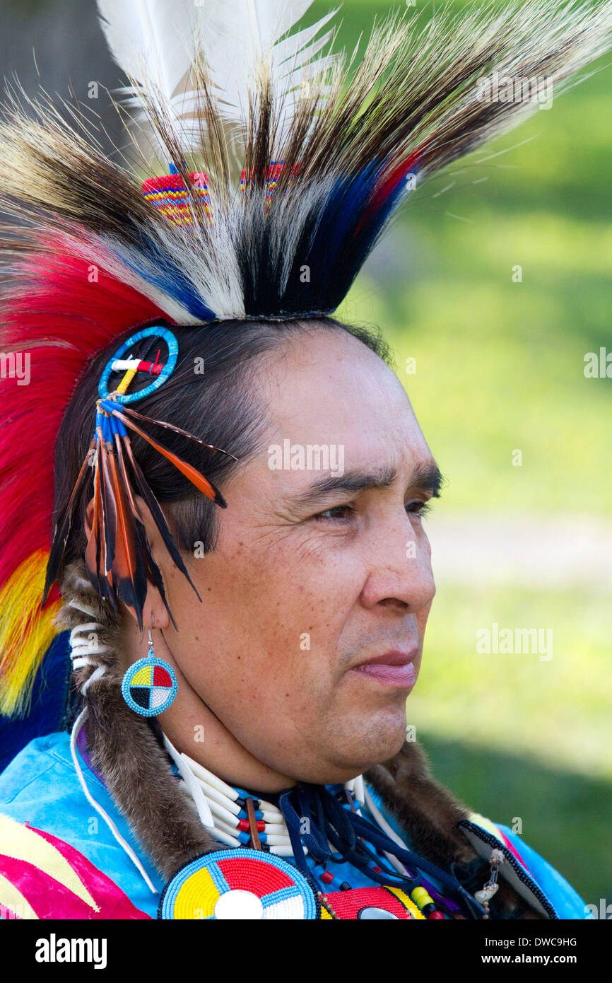 Blackfoot Indianer auf dem Blackfoot Arts and Heritage Festival, Waterton Park, Waterton Lakes National Park, Alberta, Kanada. Stockfoto