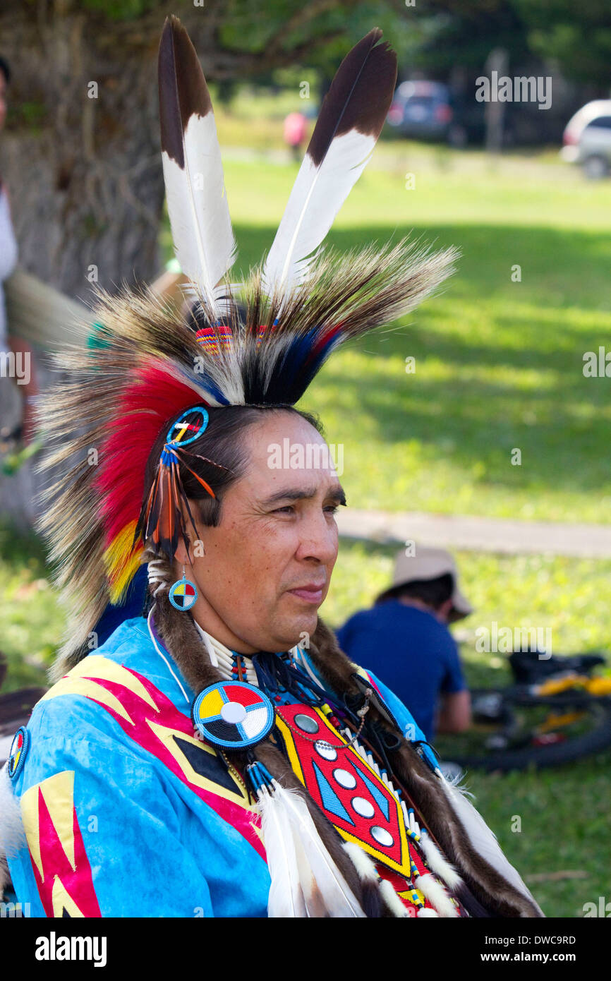 Blackfoot Indianer auf dem Blackfoot Arts and Heritage Festival, Waterton Park, Waterton Lakes National Park, Alberta, Kanada. Stockfoto