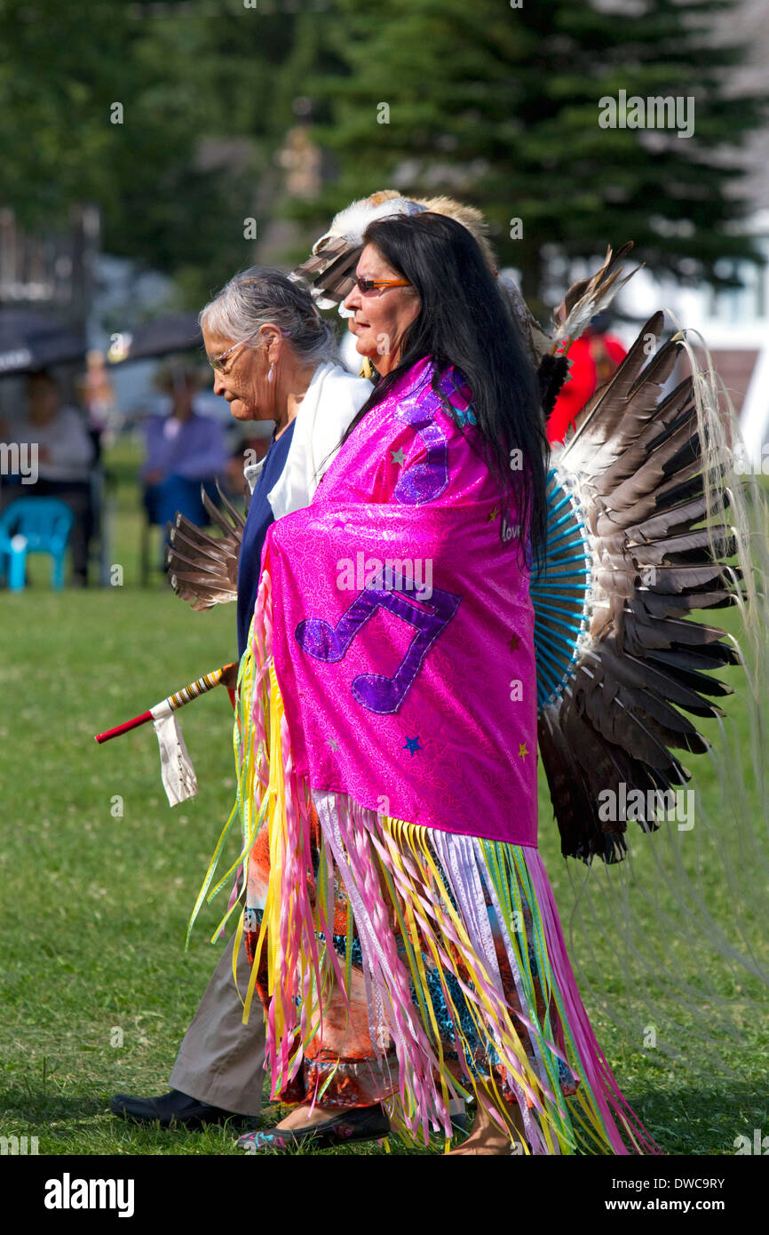 Blackfoot Indianer am Blackfoot Arts and Heritage Festival, Waterton Park, Waterton Lakes National Park, Alberta, Kanada. Stockfoto