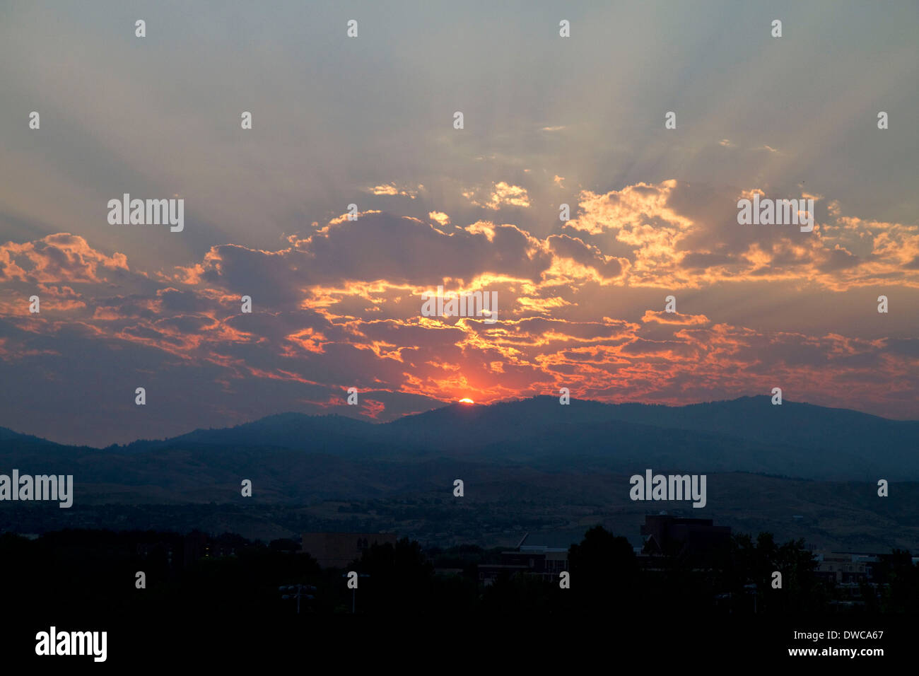 Sonnenuntergang in der Nähe von Burley, Idaho, USA. Stockfoto