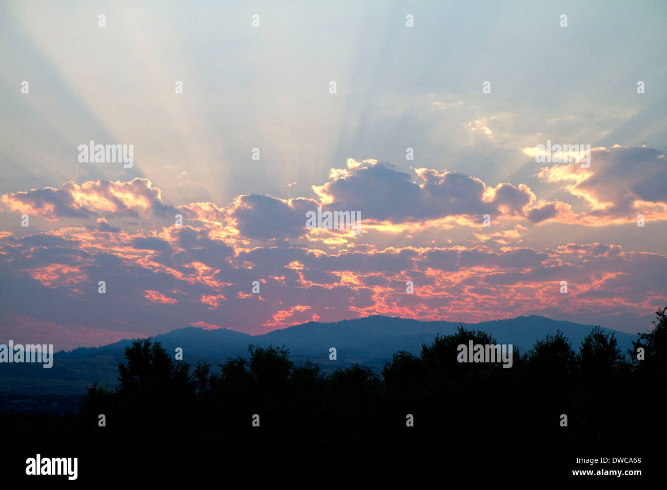 Sonnenuntergang in der Nähe von Burley, Idaho, USA. Stockfoto