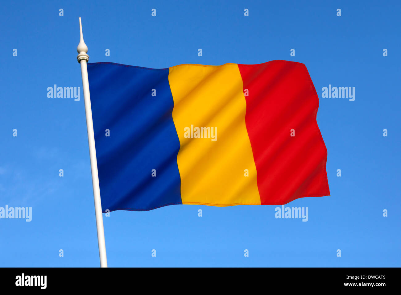 Die Nationalflagge von Rumänien Stockfoto