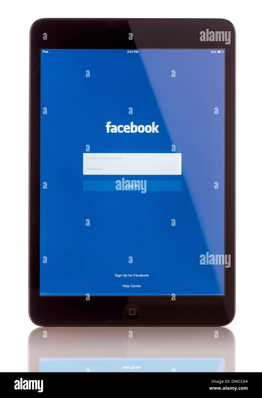 iPad Mini Anzeige Startbildschirm der Facebook-Anwendung Stockfoto