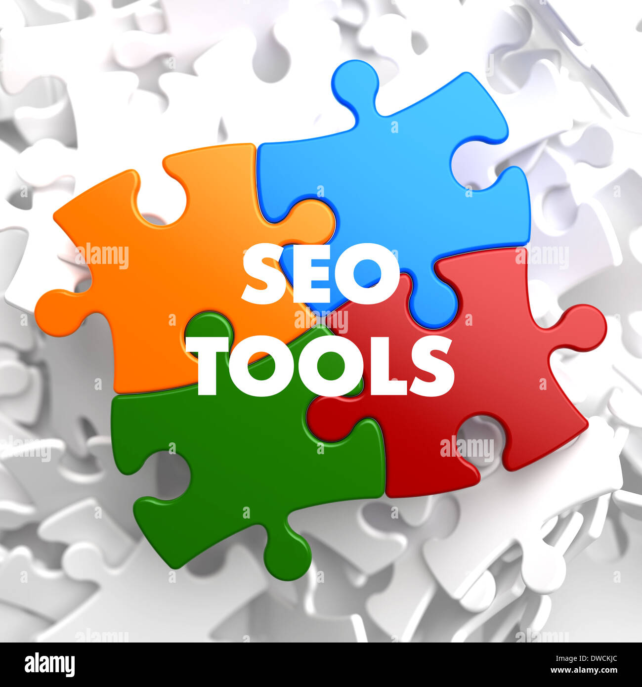 SEO-Tools auf Multicolor Puzzle. Stockfoto