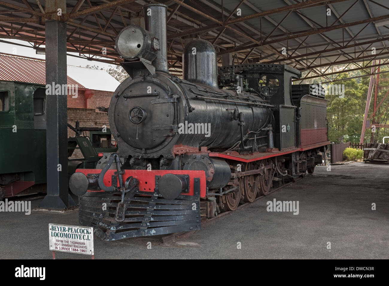 Beyer-Peacock Locomotive, Train Yard, West Coast Heritage Centre, Zeehan, Tasmanien, Australien Stockfoto