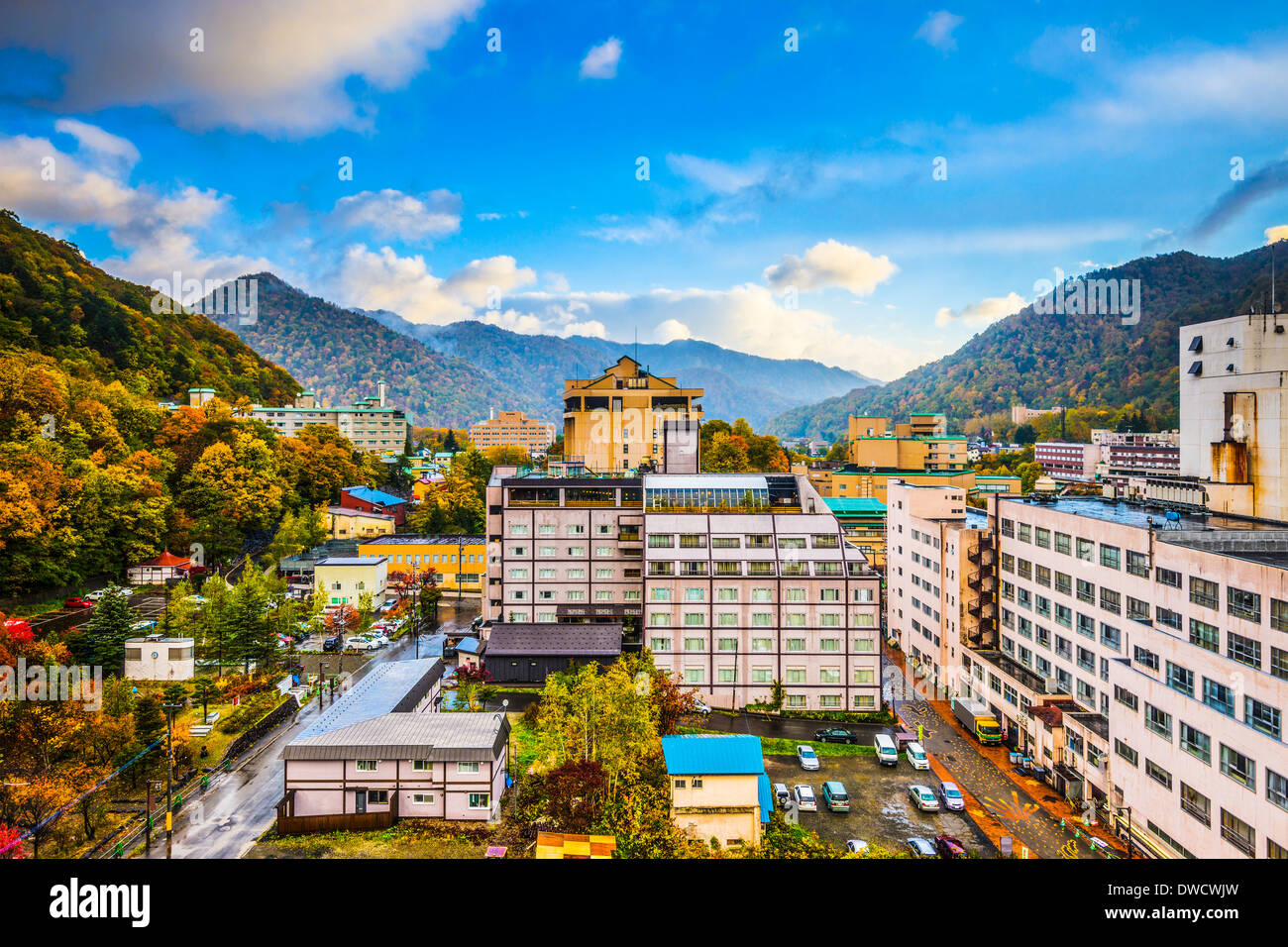 Jozankei, Japan Hot Spring Resort Stadt während der Herbstsaison. Stockfoto