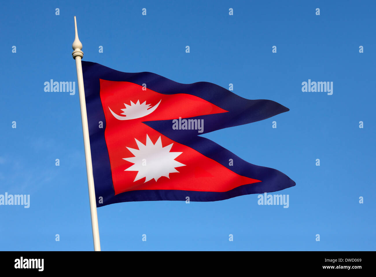 Die Nationalflagge von Nepal Stockfoto