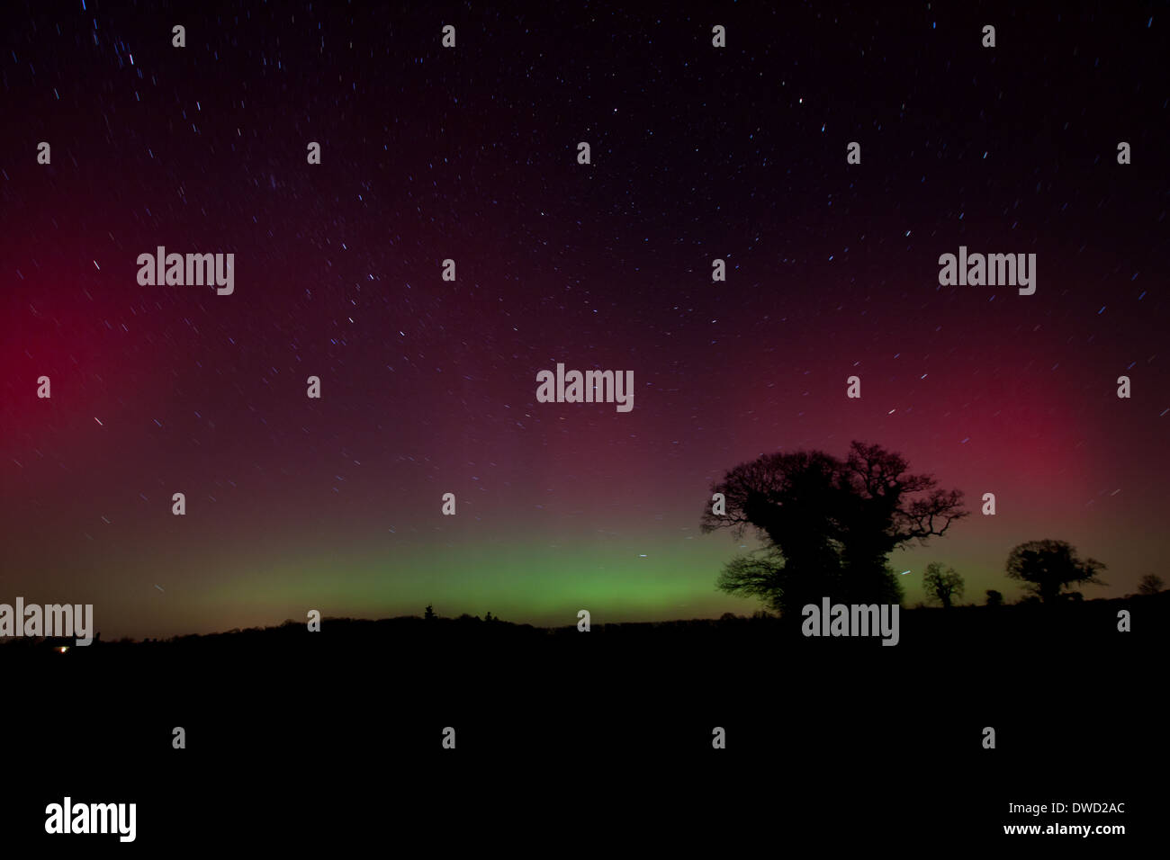 Aurura Borealis (Nordlicht) in Norfolk, England am 27. Februar 2014 Stockfoto