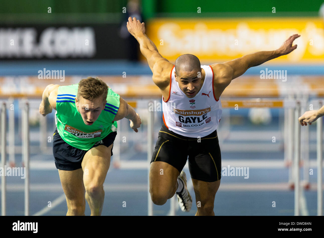 David KING, Nick GAYLE, 60m Hürden Finale britischen Leichtathletik Indoor-Sheffield England UK. Stockfoto