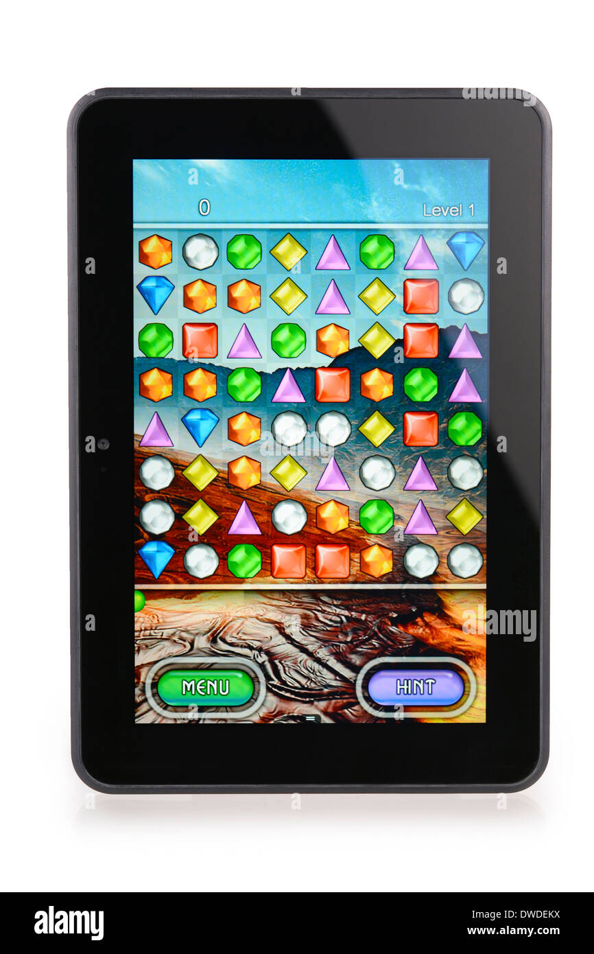 Kindle Fire HD 8.9 mit Bejeweled Spiel Stockfoto