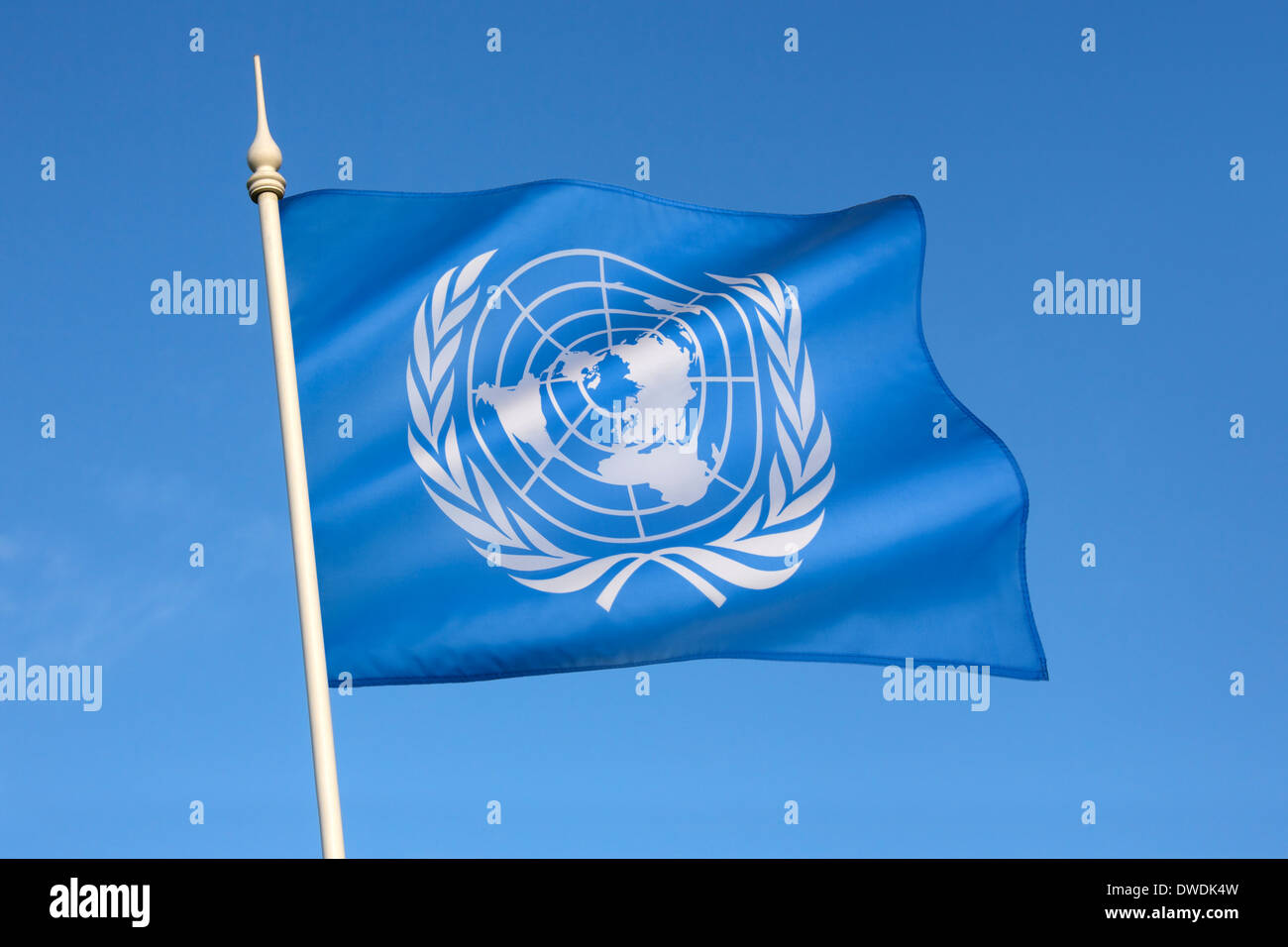 Die Flagge der Vereinten Nationen Stockfoto