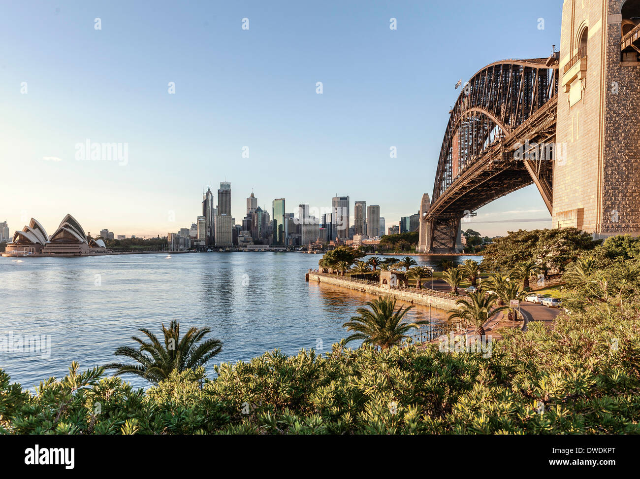 Hafen von Sydney Australien zeigt die Bridge und das Opernhaus. Stockfoto