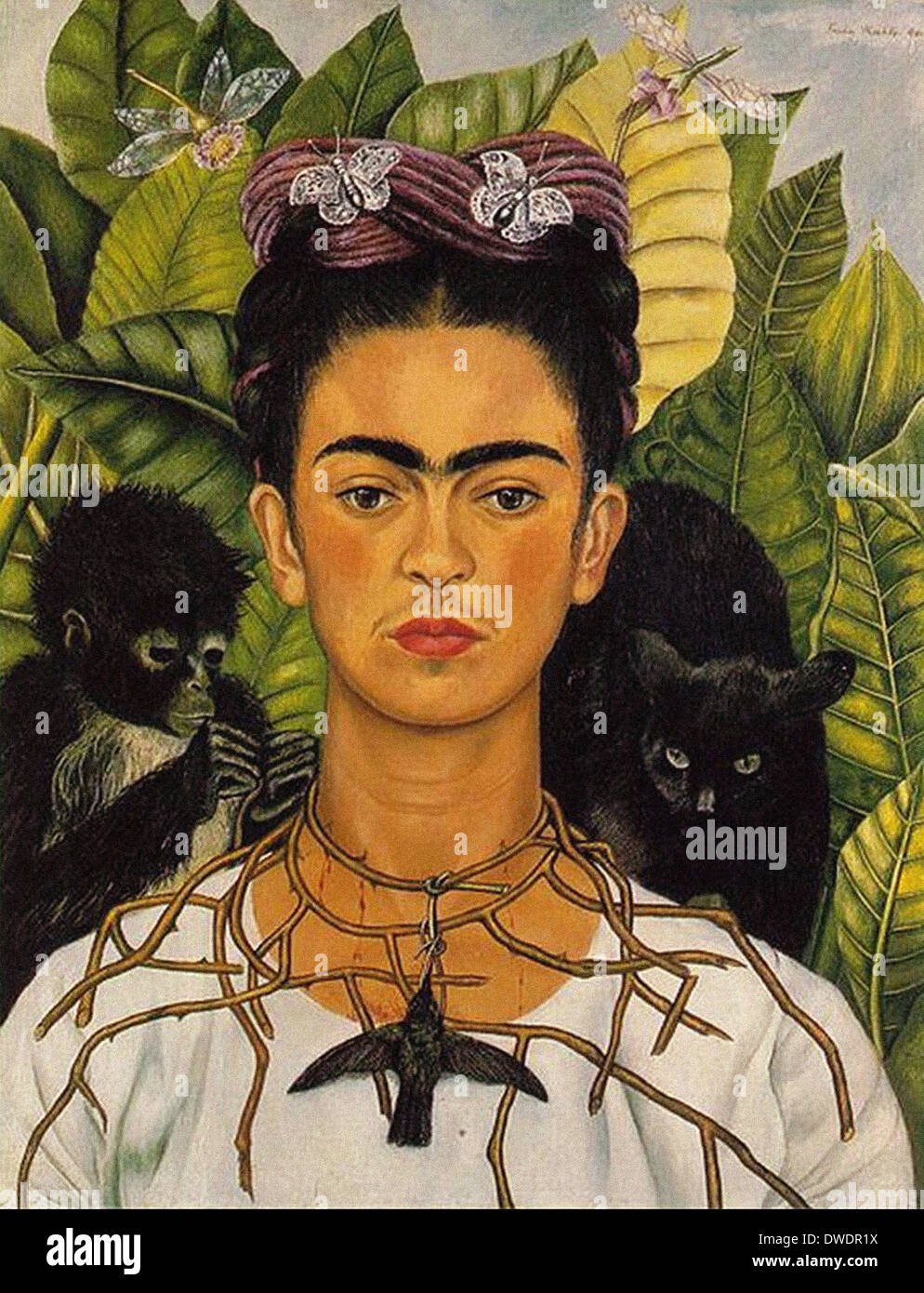 Frida Kahlo - Selbstbildnis mit Dorn Halskette und Kolibri Stockfoto