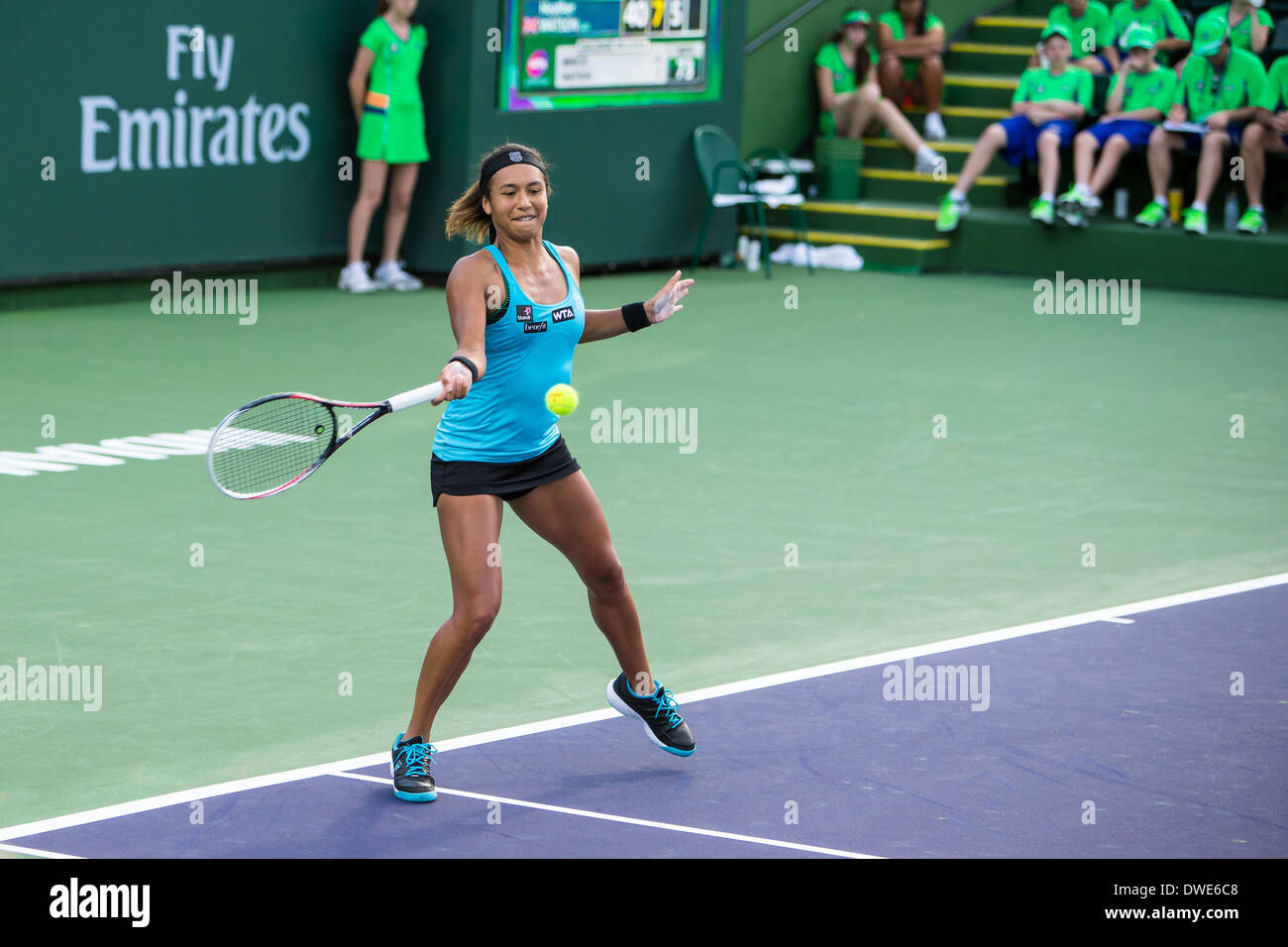 Indische Brunnen, Kalifornien, USA. 6. März 2014. 5. März 2014: Heather Watson (GBR) in Aktion während der BNP Paribas Open, bei den Indian Wells Tennis Garden in Indian Wells, CA. Credit: Action Plus Sport Bilder/Alamy Live News Stockfoto