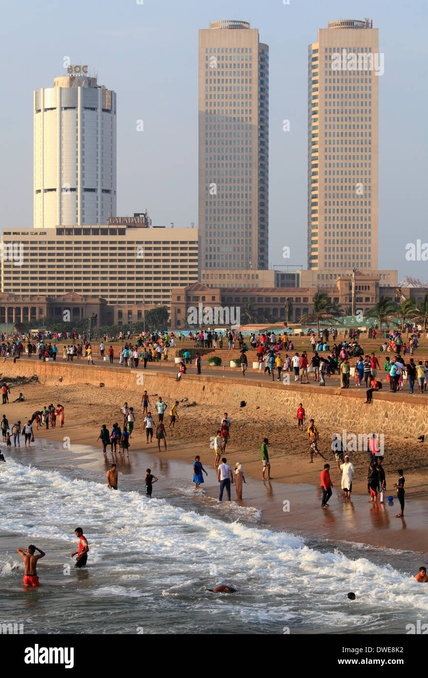 Sri Lanka; Colombo, Fort, Skyline, Galle Face Green, Strand, Menschen, Stockfoto