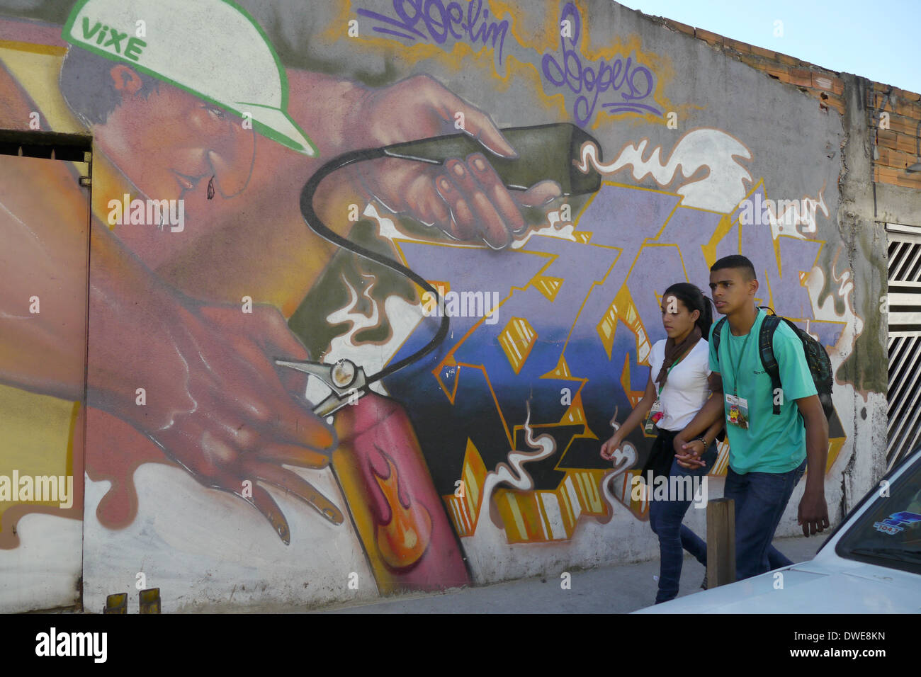Einem Elendsviertel von Sao Paulo: São José Operário, in der Nähe von Damasceno, Bezirk Brasilândia (in der nördlichen Zone). Stockfoto