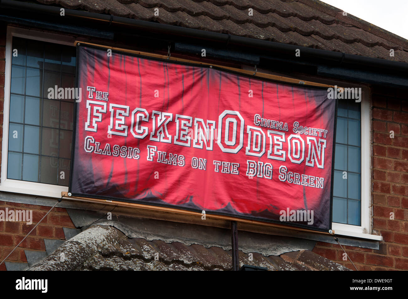 Fecken Odeon Kino Banner, Feckenham, Worcestershire, England, UK Stockfoto