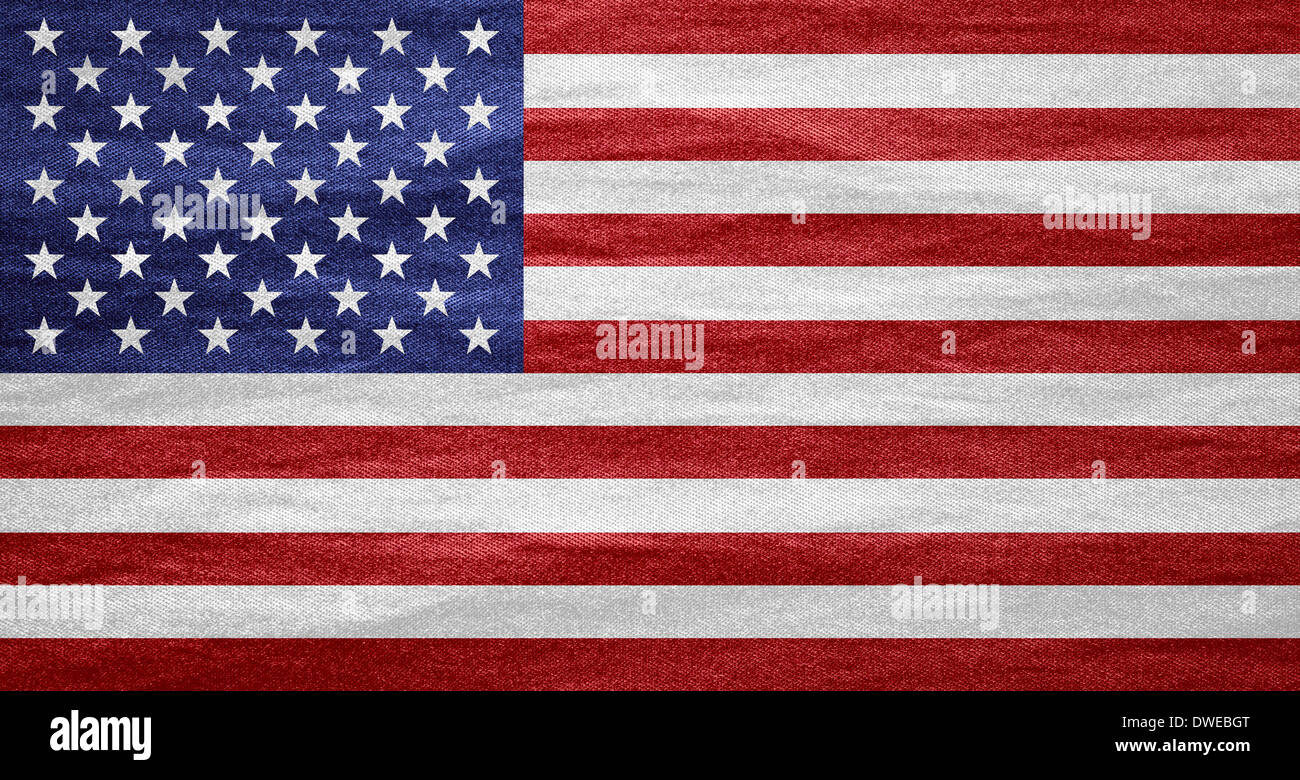 Flagge der Vereinigten Staaten oder amerikanische Banner auf Leinwandtextur Stockfoto