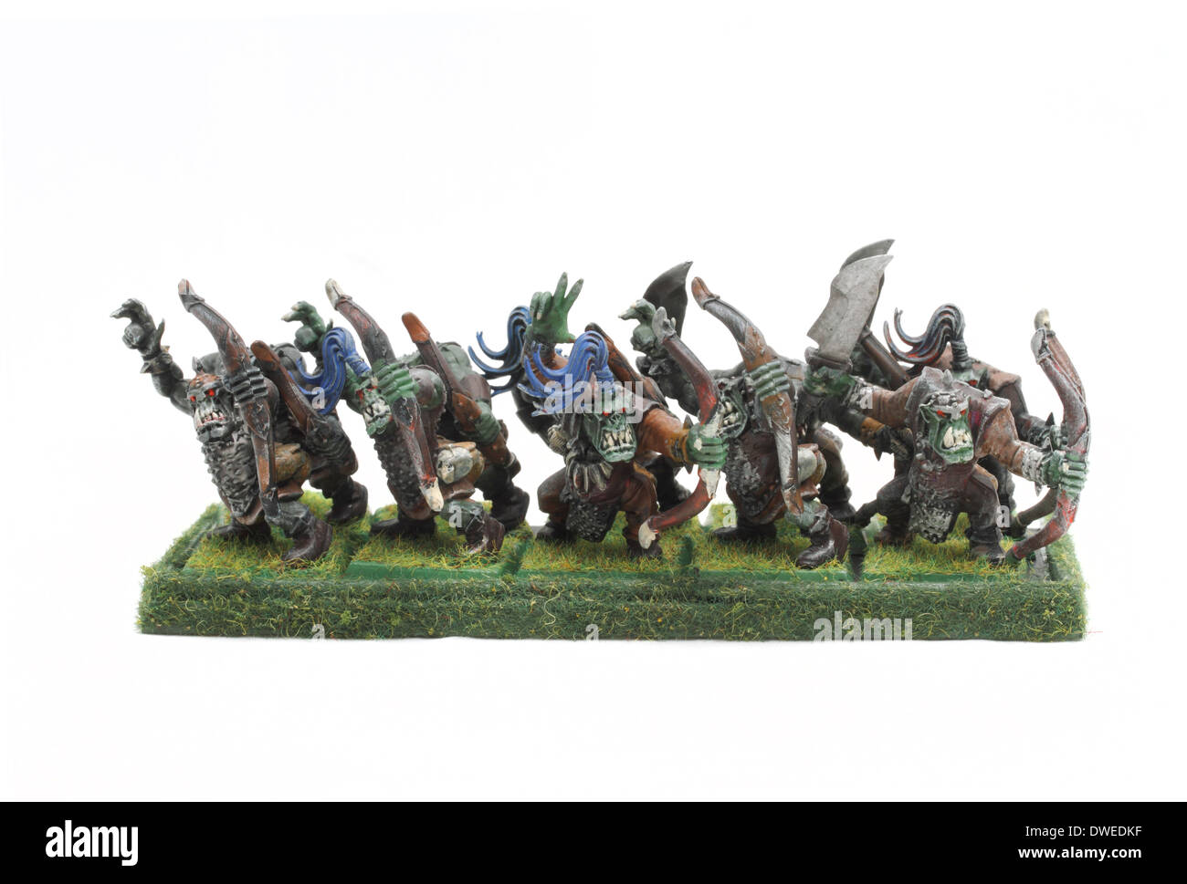 Warhammer Orks und Goblins. zehn Ork-Bogenschützen-boyz Stockfoto