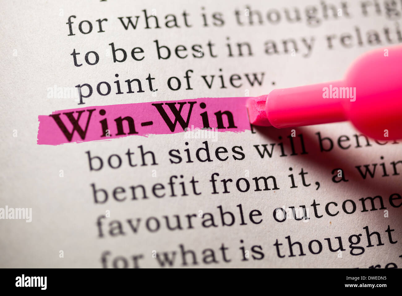 Gefälschte Wörterbuch, Wörterbuch-Definition der Win-win-Wort. Stockfoto