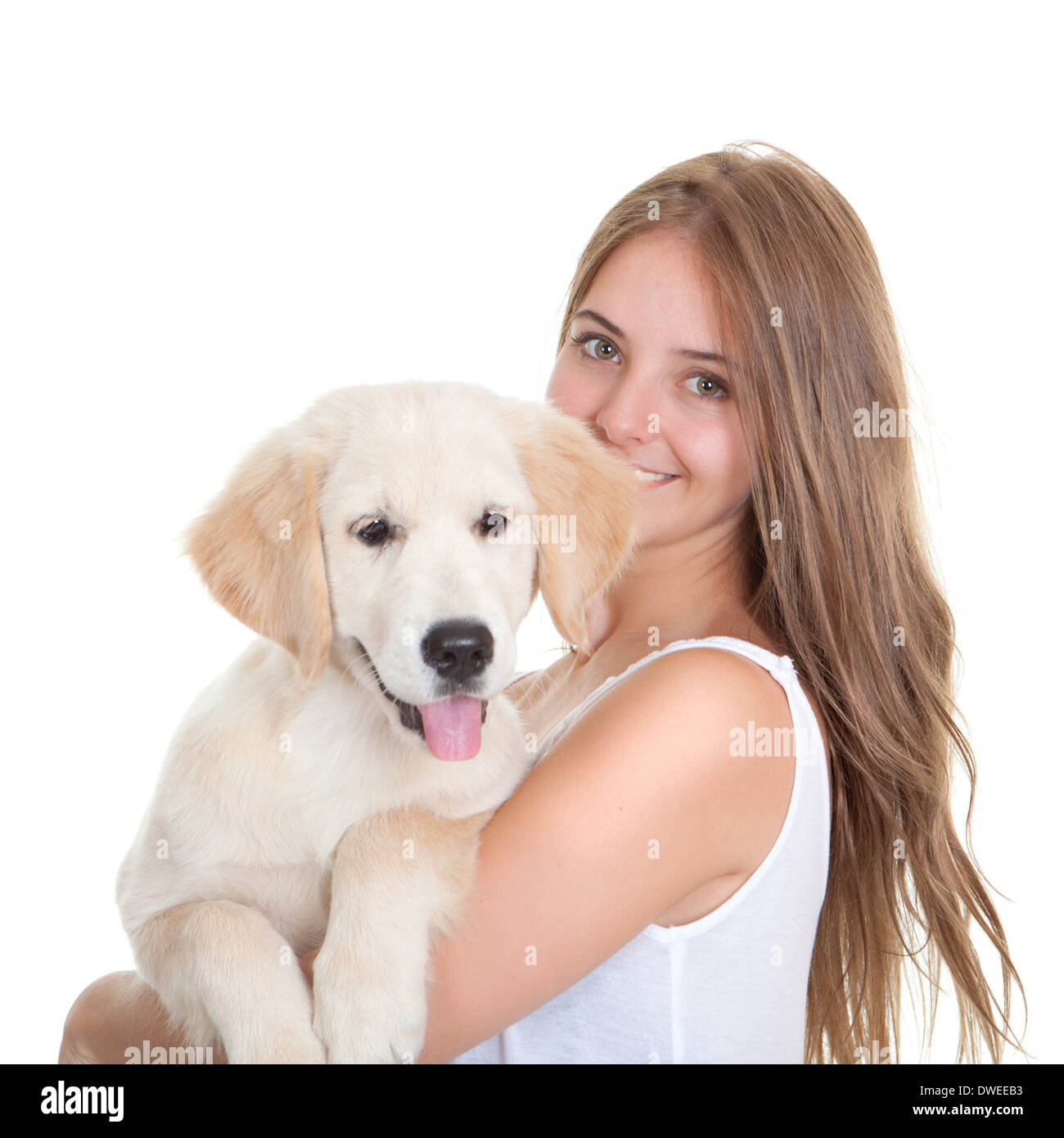 junge Frau mit Labrador Hund Stockfoto