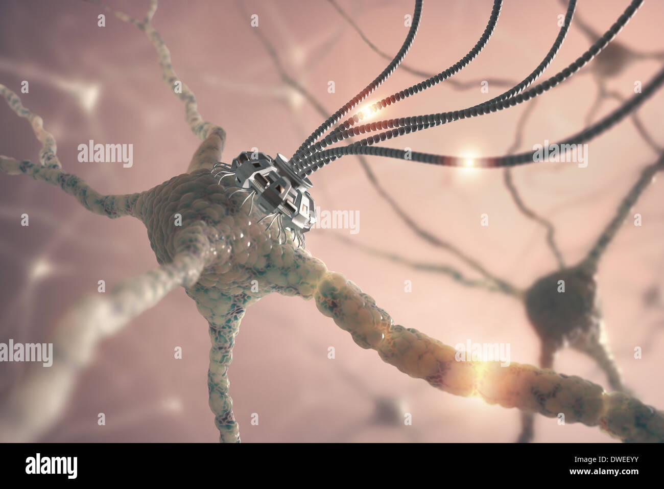 Neuronales Netz mit einer künstlichen Verbindung in Nanotechnologie Konzept. Stockfoto