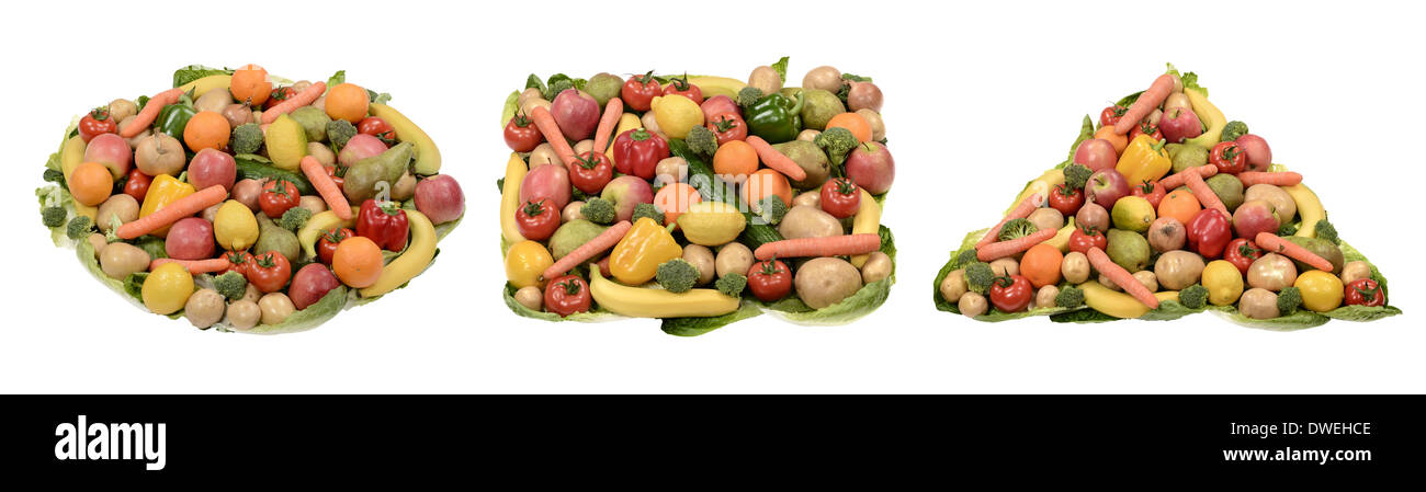 Obst und Gemüse Kreis Quadrat Dreieck Stockfoto