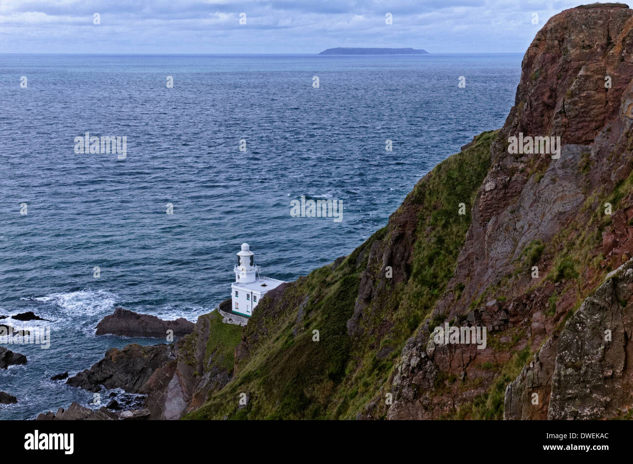 Der Leuchtturm am Hartland Point, Devon, England Stockfoto