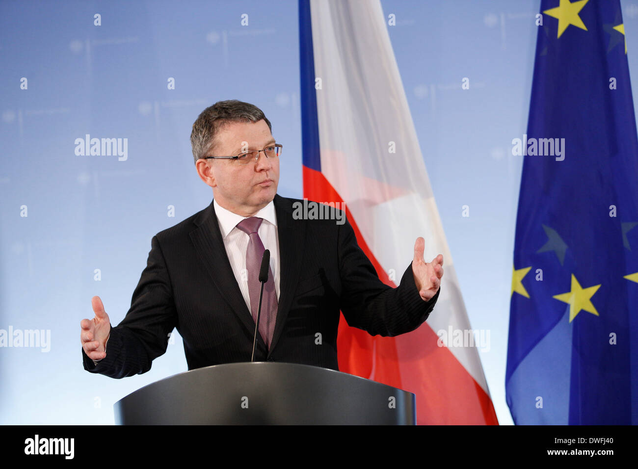 Berlin, Deutschland. 07., März 2014. Außenminister Steinmeier trifft der tschechische Außenminister, Lubomir Zaor‡lek für Gespräche im Auswärtigen Amt in Berlin. Die Gespräche waren neben der Deutsch-Tschechischen Beziehungen, gemeinsamen Themen im Zusammenhang mit der Europäischen Union sowie aktuelle Entwicklungen in der internationalen Politik, insbesondere der EU-östliche Nachbarschaft, Stand auf der Tagesordnung. / Bild: Lubomir Zaor‡lek, tschechischer Außenminister. Stockfoto