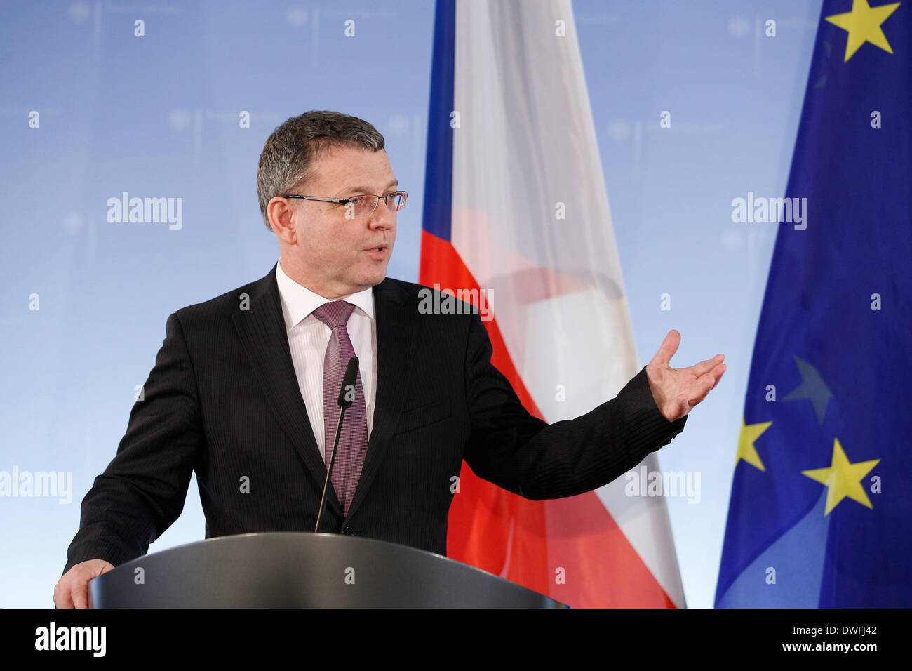 Berlin, Deutschland. 07., März 2014. Außenminister Steinmeier trifft der tschechische Außenminister, Lubomir Zaor‡lek für Gespräche im Auswärtigen Amt in Berlin. Die Gespräche waren neben der Deutsch-Tschechischen Beziehungen, gemeinsamen Themen im Zusammenhang mit der Europäischen Union sowie aktuelle Entwicklungen in der internationalen Politik, insbesondere der EU-östliche Nachbarschaft, Stand auf der Tagesordnung. / Bild: Lubomir Zaor‡lek, tschechischer Außenminister. Stockfoto