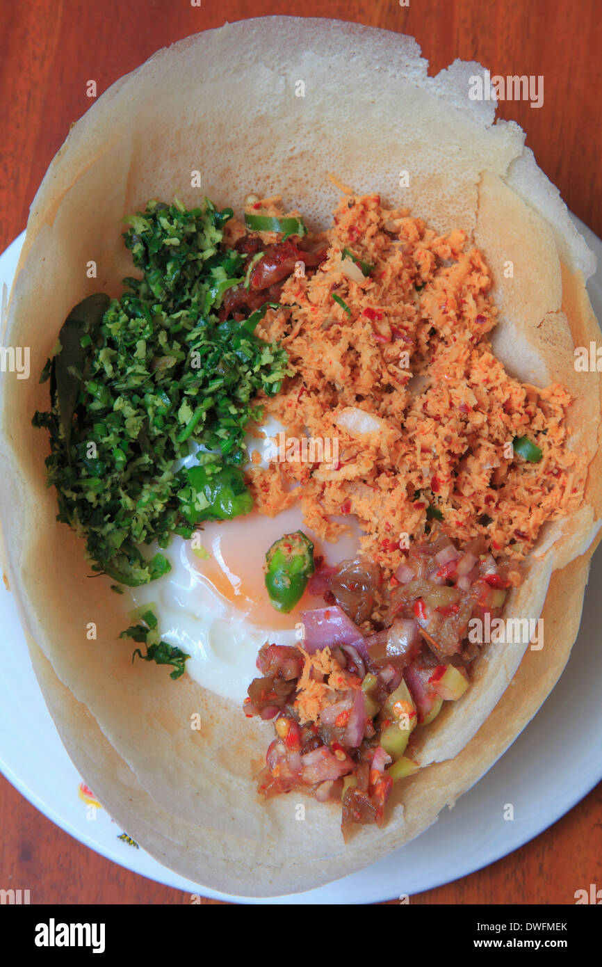 Sri Lanka; Colombo, Trichter mit Ei und Sambal, regionale Küche, Stockfoto