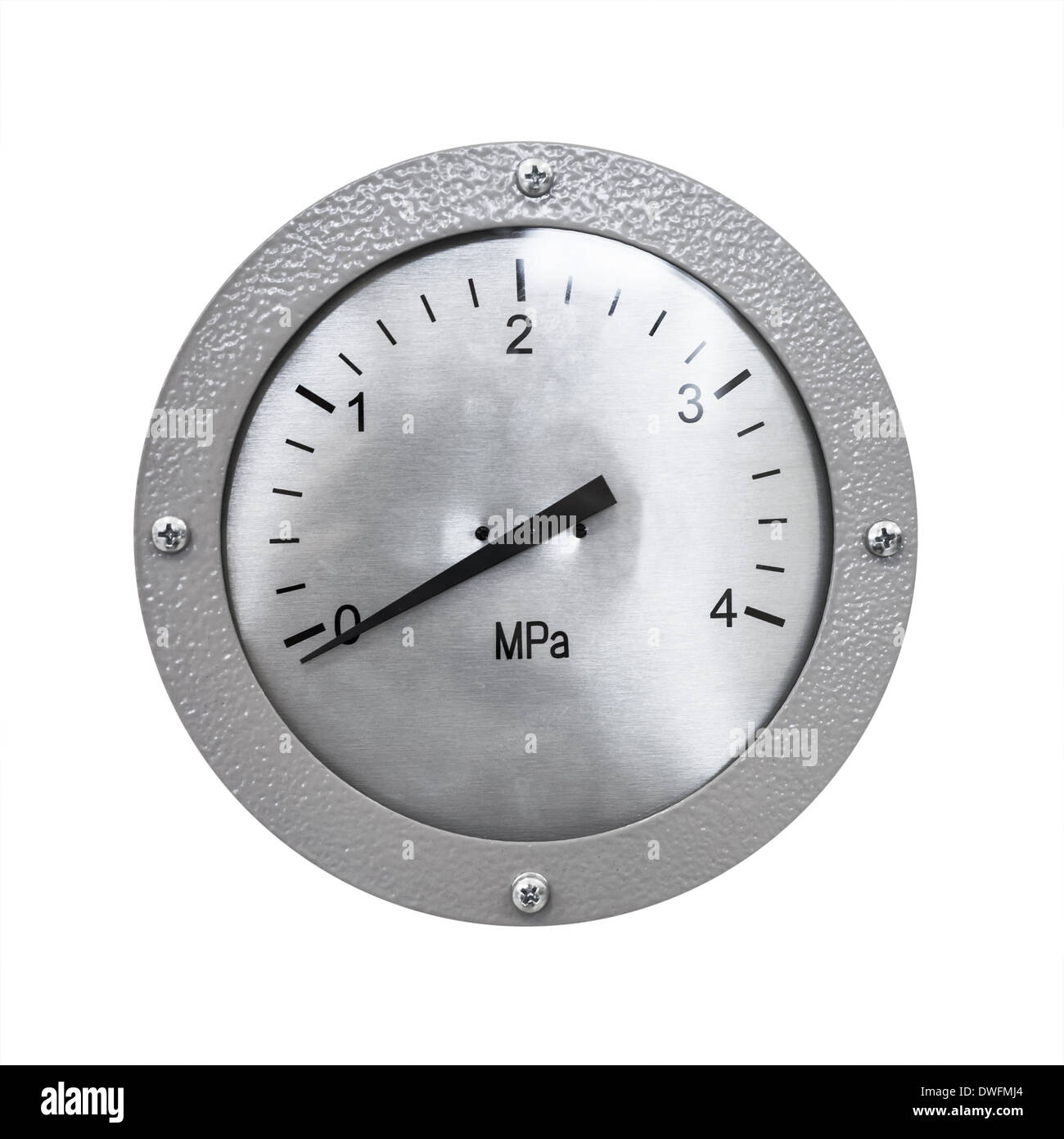 Graues Metall industrielle Manometer isoliert auf weißem Hintergrund Stockfoto Graues Metall industrielle Manometer isoliert auf weißem Hintergrund Stockfoto