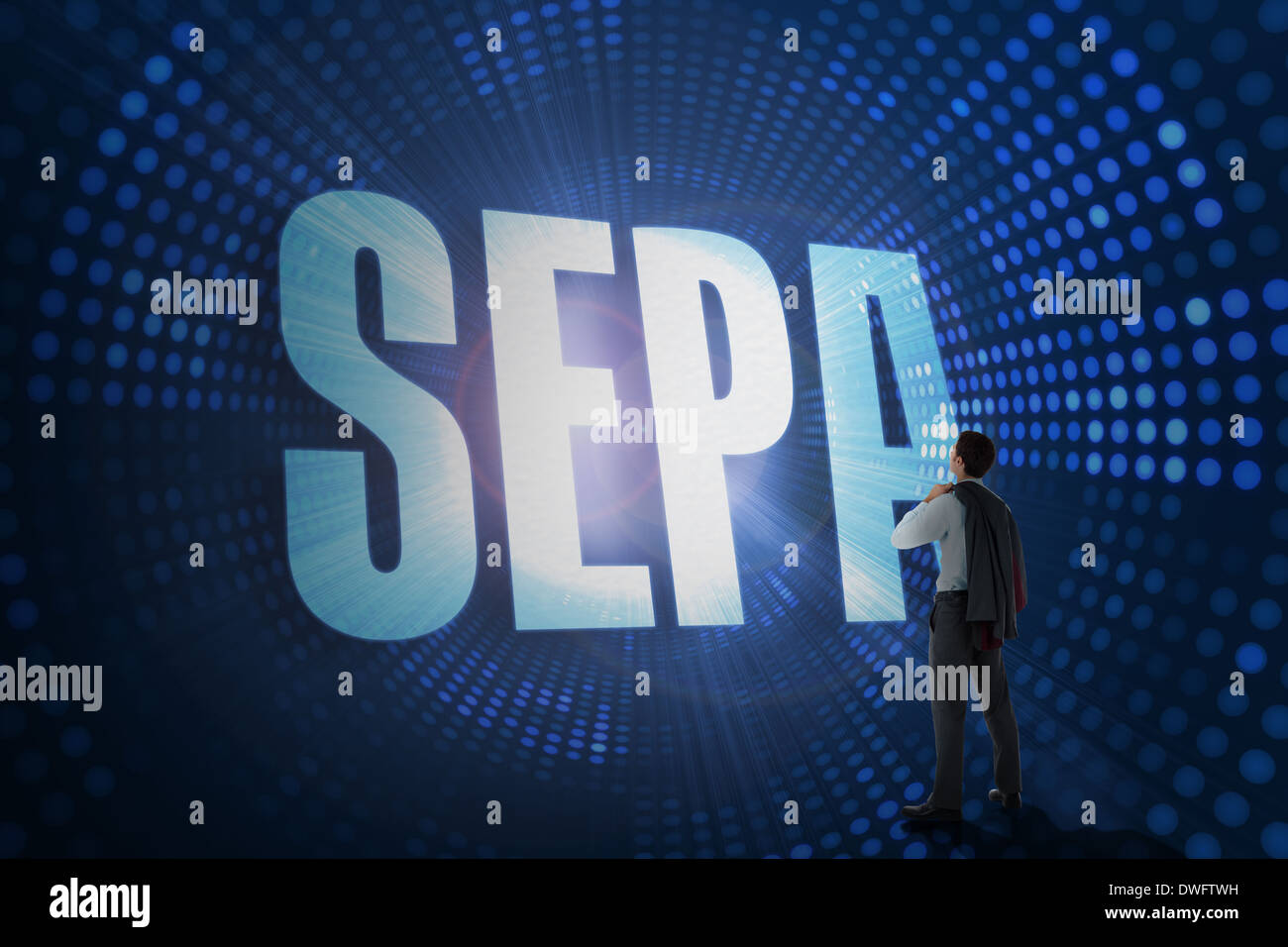 SEPA vor futuristischen gepunkteten blauen und schwarzen Hintergrund Stockfoto