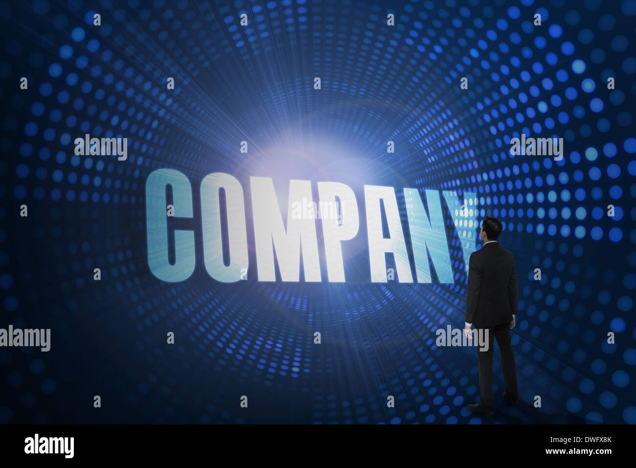 Unternehmen vor futuristischen gepunkteten blauen und schwarzen Hintergrund Stockfoto