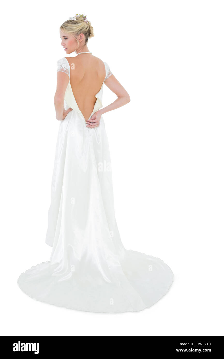 Frau trägt Luxus Brautkleid Stockfoto