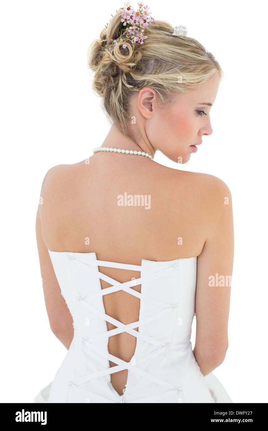 Junge Braut im off Shoulder Kleid Stockfoto