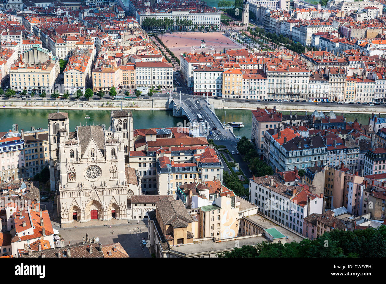 Blick auf Lyon mit Kathedrale, Frankreich Stockfoto