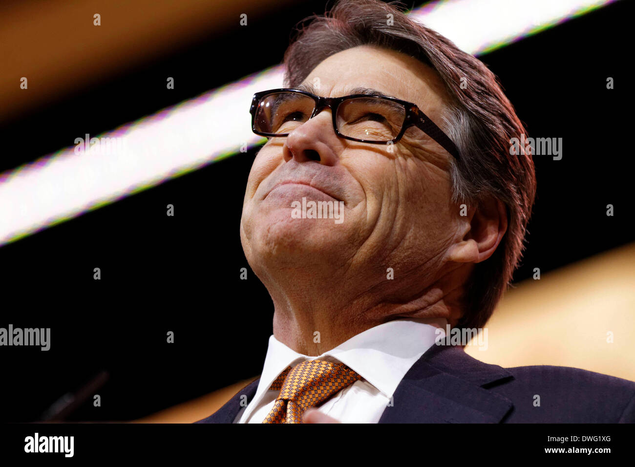 National Harbor, Maryland, USA. 7. März 2014. Texanischer Gouverneur Rick Perry spricht während einer Adresse Delegierten bei konservativen politischen Aktion Konferenz (CPAC). Bildnachweis: Trevor Collens/Alamy Live-Nachrichten Stockfoto