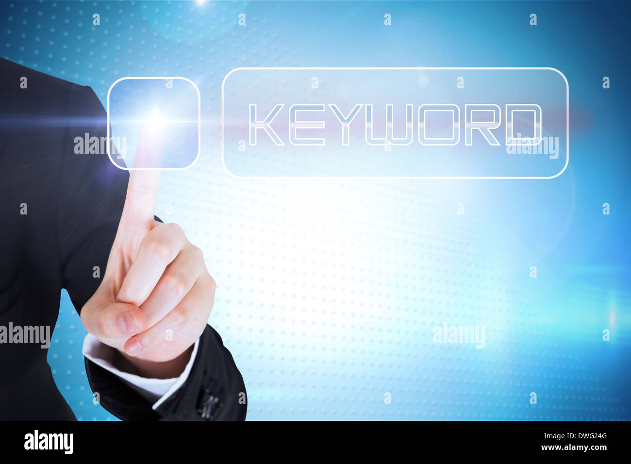 Businesswomans Finger berühren der Schaltfläche "Keyword" Stockfoto